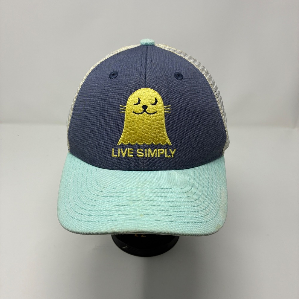 Patagonia Live Simply Seal Trucker Hat Kids Snapback Blue Teal Yellow Mesh Cap